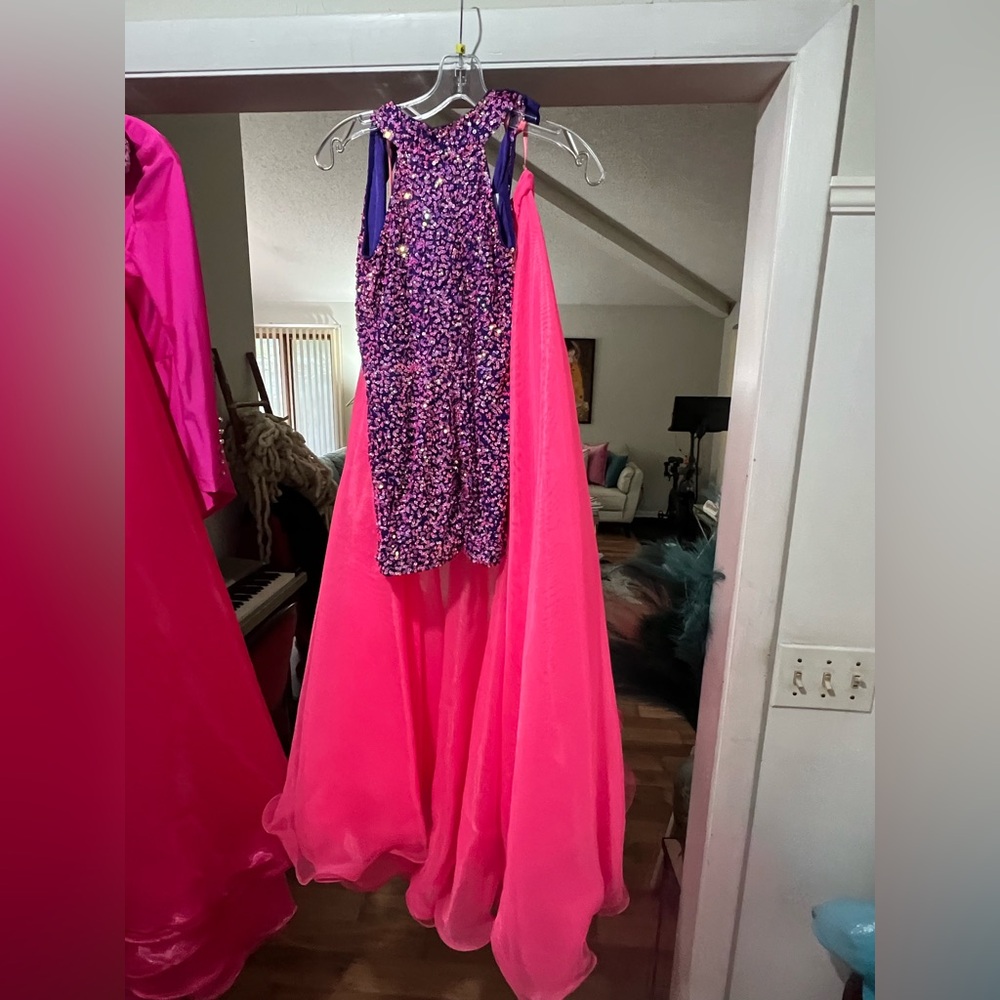 Colorful Kids Dress with Pink and Purple sequins for pagents,balls,modeling etc.